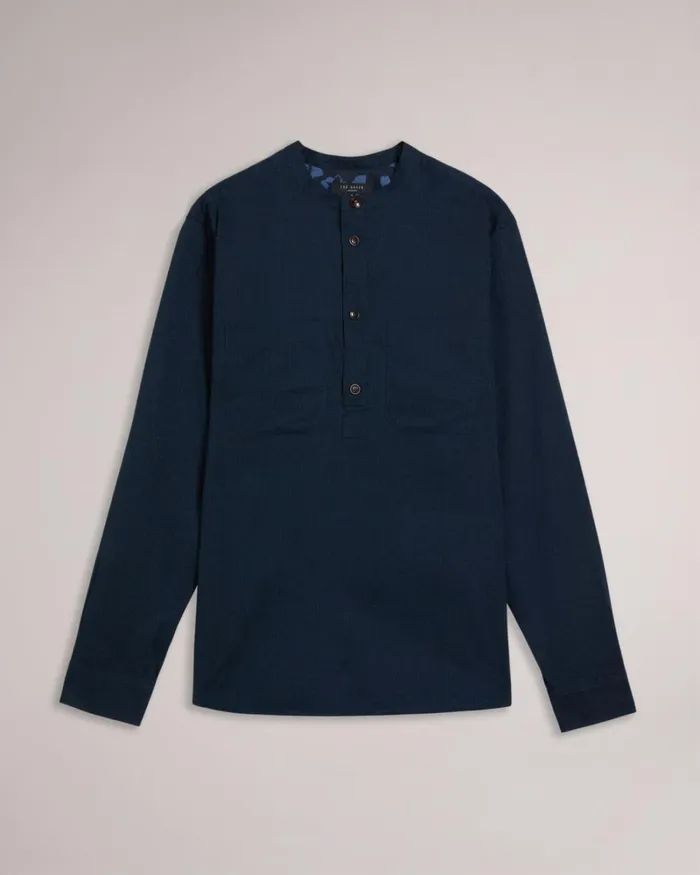 Long Sleeve Grandad Shirt Navy Men Ted Baker Clothing