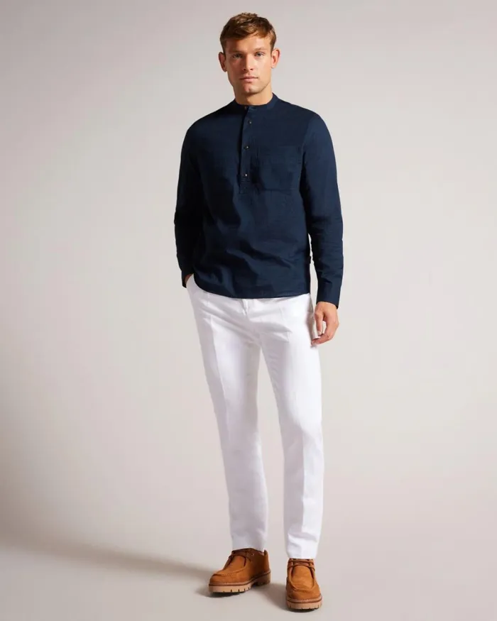 Long Sleeve Grandad Shirt Navy Men Ted Baker Clothing