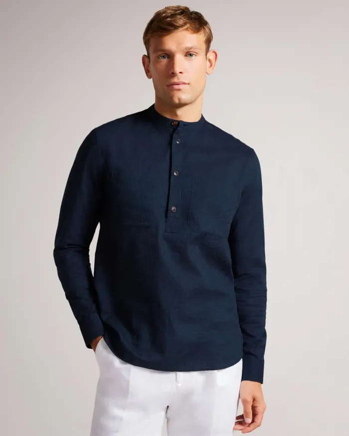 Long Sleeve Grandad Shirt Navy Men Ted Baker Clothing