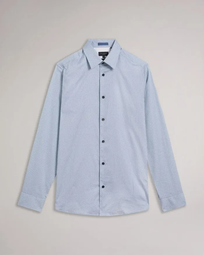 Long Sleeve Herringbone Geo Shirt Pale Blue Men Ted Baker Clothing
