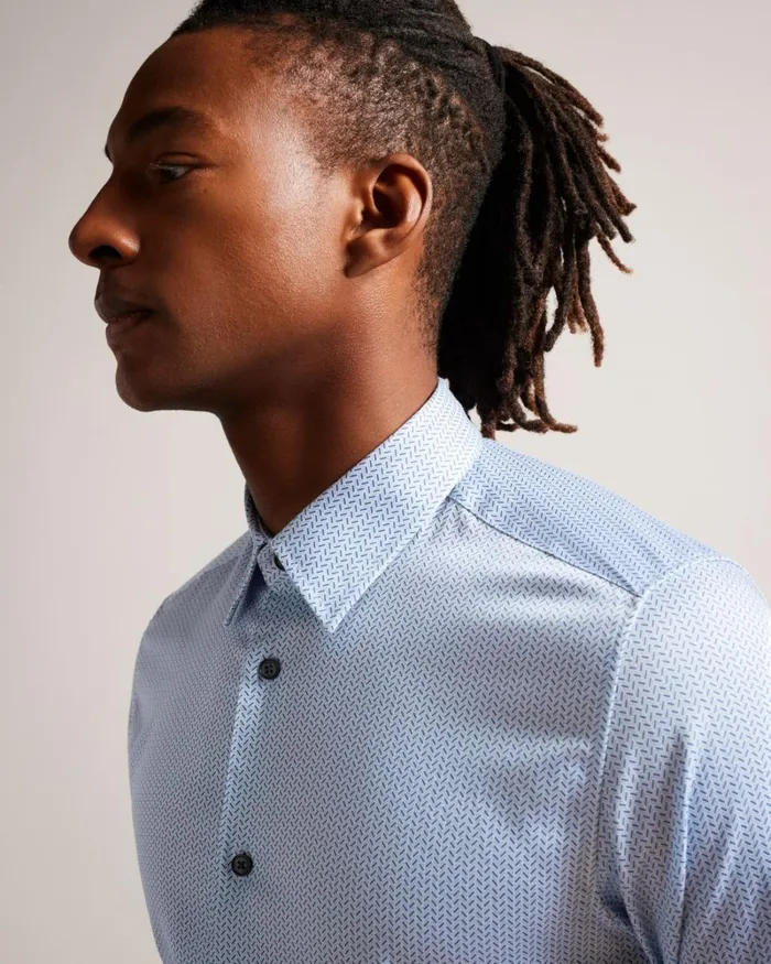 Long Sleeve Herringbone Geo Shirt Pale Blue Men Ted Baker Clothing Long Sleeve Herringbone Geo Shirt Pale Blue Men Ted Baker Clothing