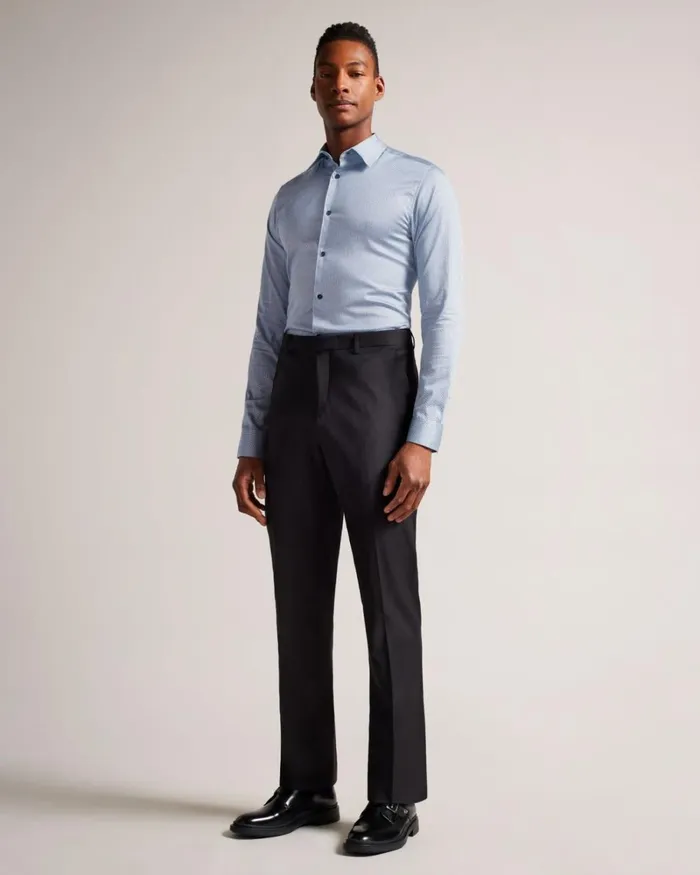 Long Sleeve Herringbone Geo Shirt Pale Blue Men Ted Baker Clothing Long Sleeve Herringbone Geo Shirt Pale Blue Men Ted Baker Clothing