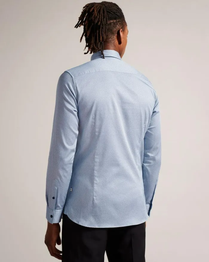 Long Sleeve Herringbone Geo Shirt Pale Blue Men Ted Baker Clothing Long Sleeve Herringbone Geo Shirt Pale Blue Men Ted Baker Clothing