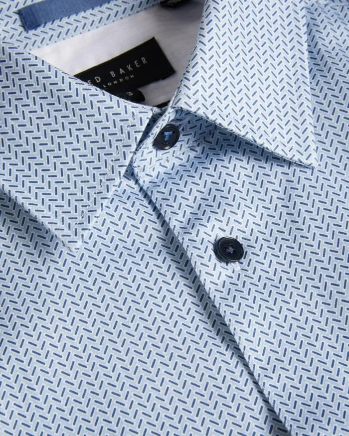 Long Sleeve Herringbone Geo Shirt Pale Blue Men Ted Baker Clothing Long Sleeve Herringbone Geo Shirt Pale Blue Men Ted Baker Clothing
