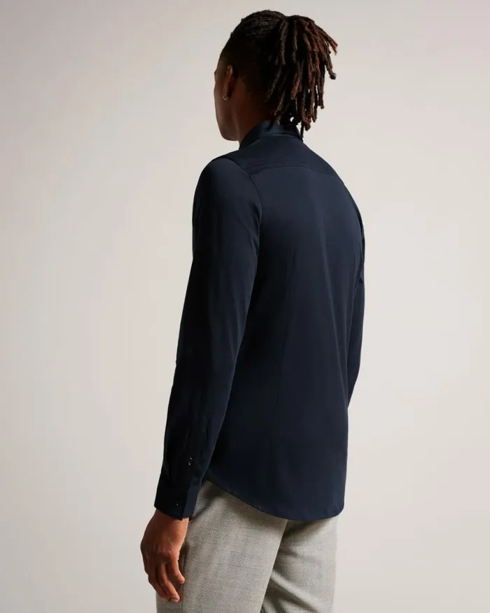 Long Sleeve Lustrous Jersey Shirt Navy Men Ted Baker Clothing Long Sleeve Lustrous Jersey Shirt Navy Men Ted Baker Clothing