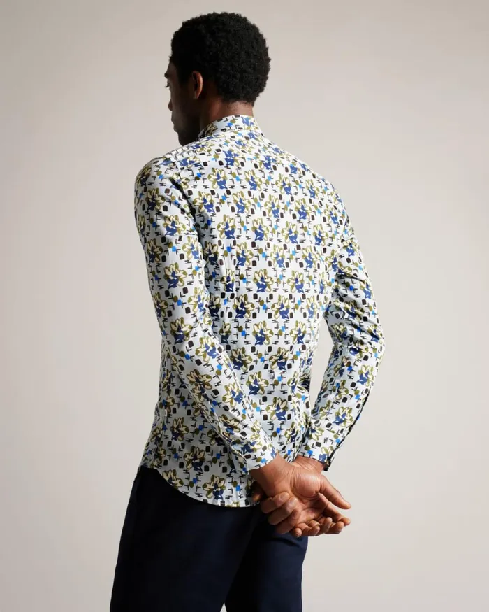 Long Sleeve Magnolia Print Shirt Pale Blue Men Ted Baker Clothing Long Sleeve Magnolia Print Shirt Pale Blue Men Ted Baker Clothing
