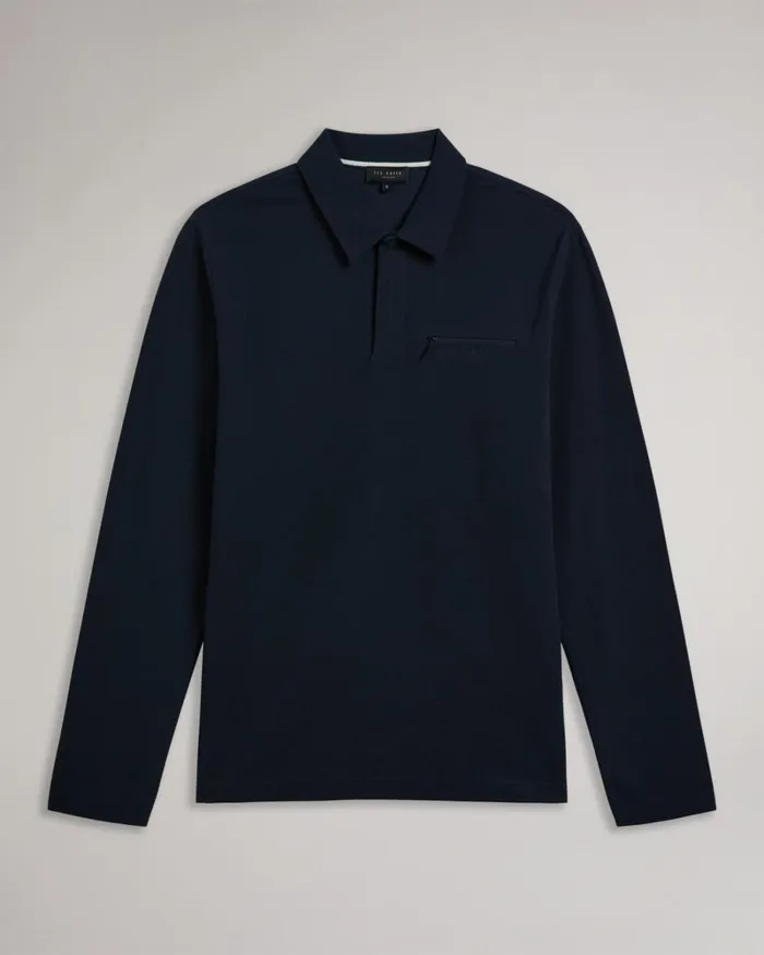 Long Sleeve Regular Fit Polo Shirt Navy Men Ted Baker Clothing