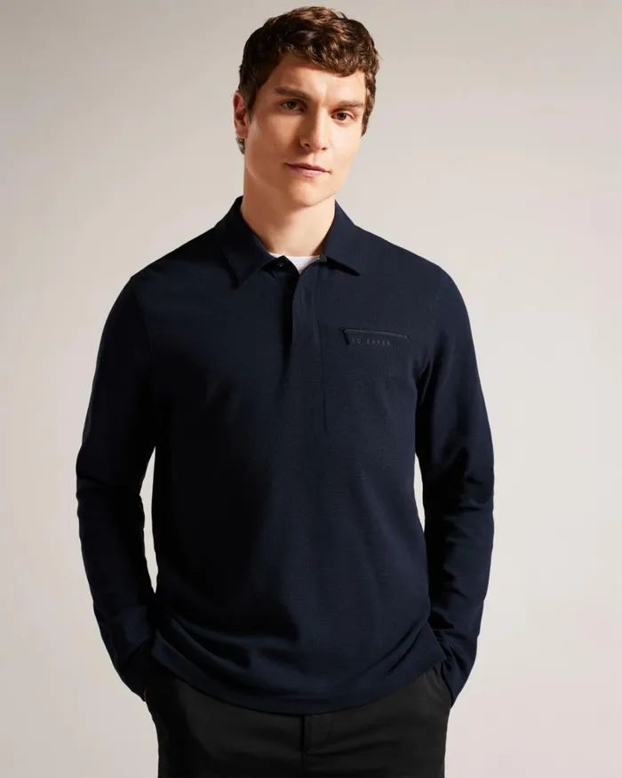 Long Sleeve Regular Fit Polo Shirt Navy Men Ted Baker Clothing