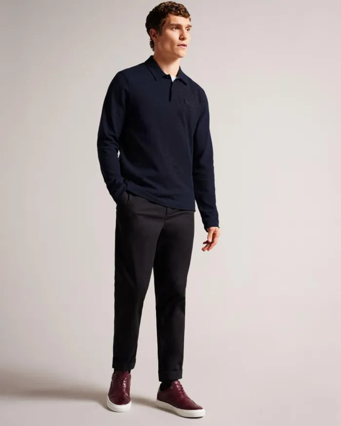 Long Sleeve Regular Fit Polo Shirt Navy Men Ted Baker Clothing