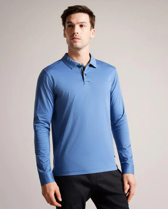 Long Sleeve Slim Fit Polo Shirt DkBlue Men Ted Baker Clothing Long Sleeve Slim Fit Polo Shirt DkBlue Men Ted Baker Clothing
