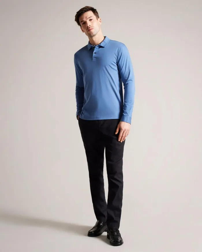Long Sleeve Slim Fit Polo Shirt DkBlue Men Ted Baker Clothing Long Sleeve Slim Fit Polo Shirt DkBlue Men Ted Baker Clothing