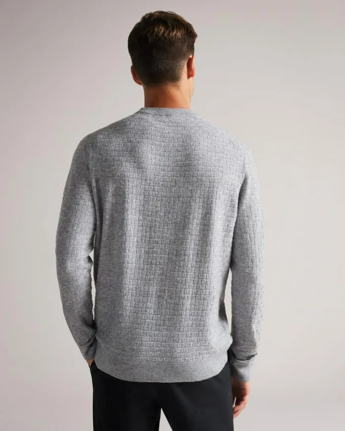Long Sleeve Textured Crew Neck Gray Marl Men Ted Baker Clothing