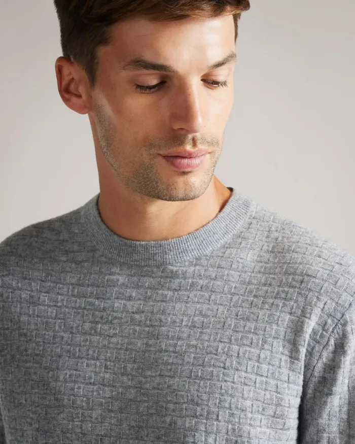 Long Sleeve Textured Crew Neck Gray Marl Men Ted Baker Clothing