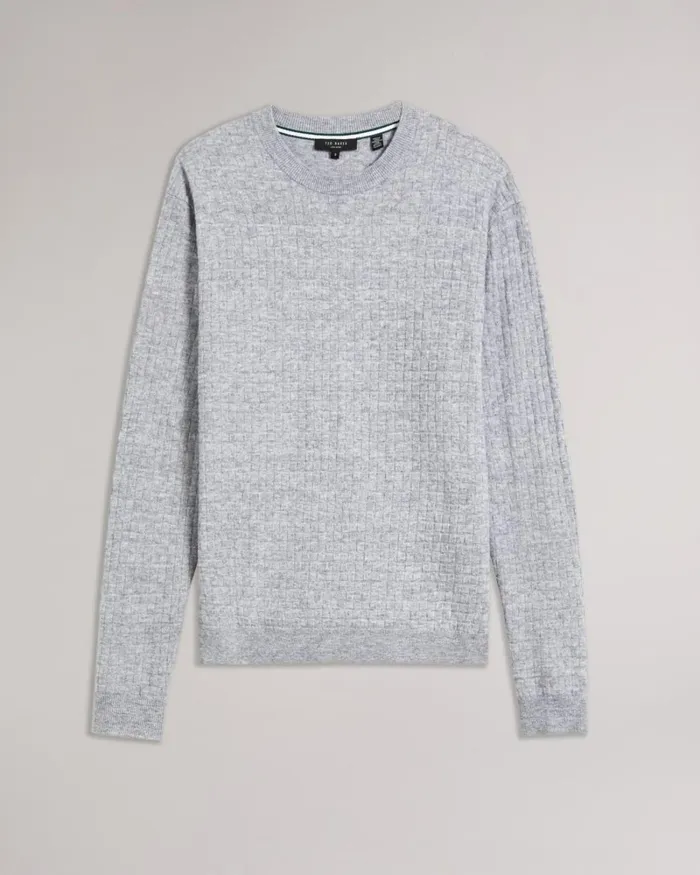 Long Sleeve Textured Crew Neck Gray Marl Men Ted Baker Clothing