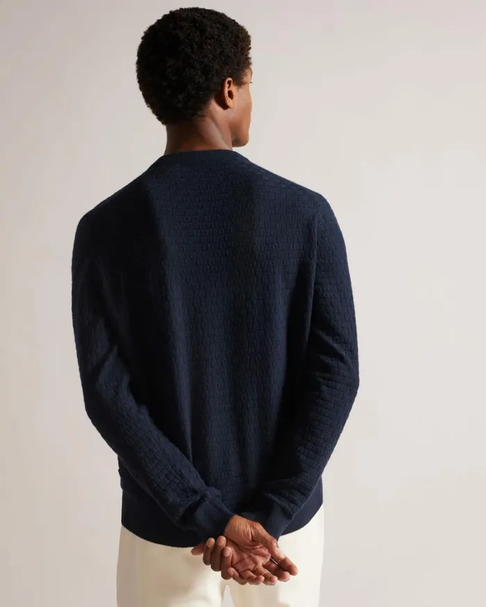 Long Sleeve Textured Crew Neck Navy Men Ted Baker Clothing