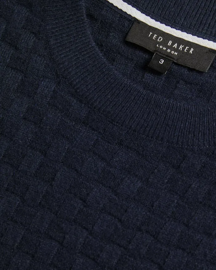 Long Sleeve Textured Crew Neck Navy Men Ted Baker Clothing