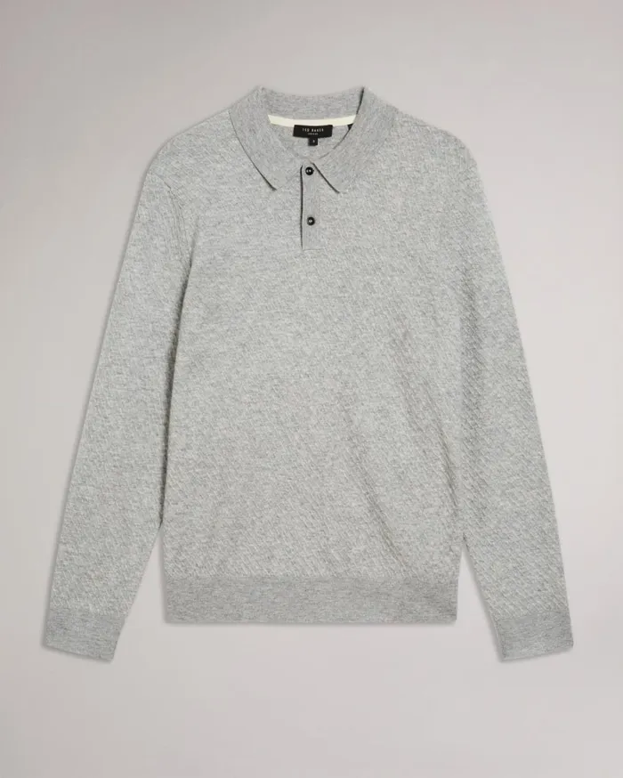 LS Knitted Textured Polo Gray Marl Men Ted Baker Tops