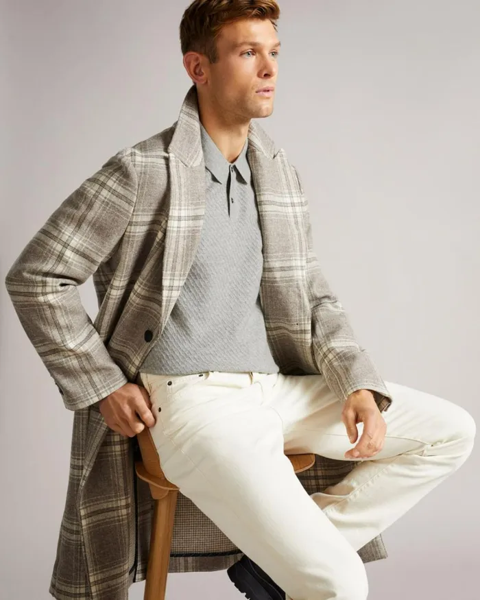 LS Knitted Textured Polo Gray Marl Men Ted Baker Tops LS Knitted Textured Polo Gray Marl Men Ted Baker Tops