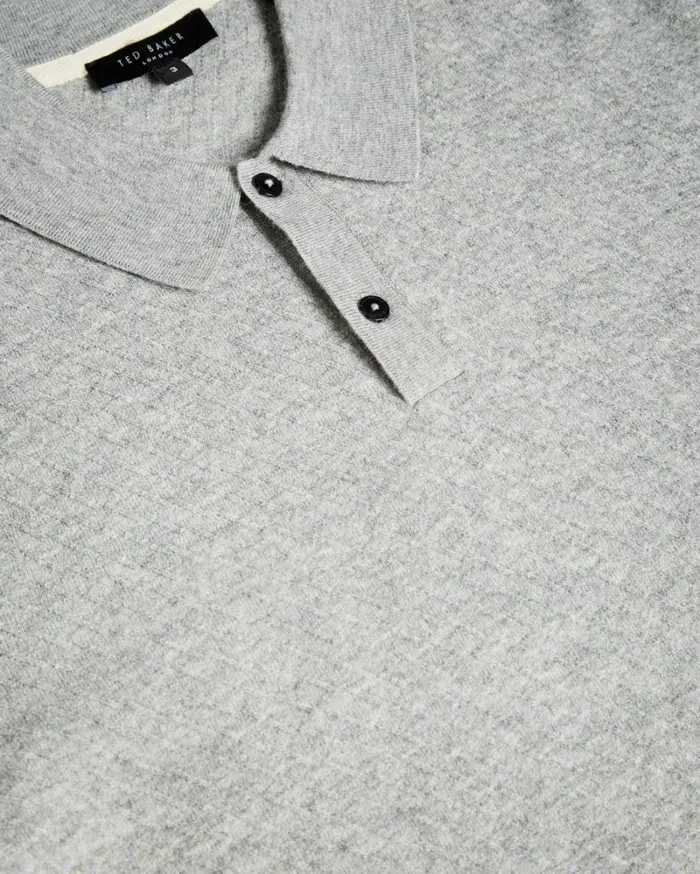 LS Knitted Textured Polo Gray Marl Men Ted Baker Tops LS Knitted Textured Polo Gray Marl Men Ted Baker Tops
