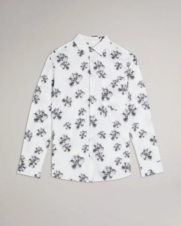 LS Photographic Magnolia Print Shirt White Men Ted Baker Clothing
