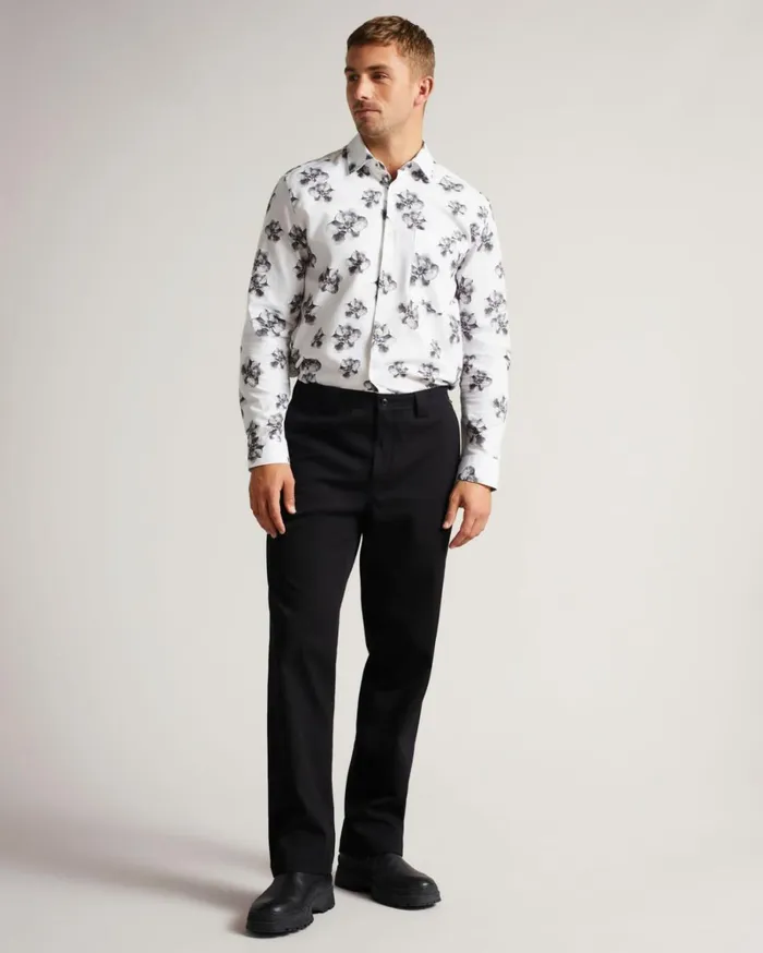 LS Photographic Magnolia Print Shirt White Men Ted Baker Clothing LS Photographic Magnolia Print Shirt White Men Ted Baker Clothing