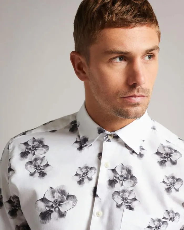 LS Photographic Magnolia Print Shirt White Men Ted Baker Clothing LS Photographic Magnolia Print Shirt White Men Ted Baker Clothing