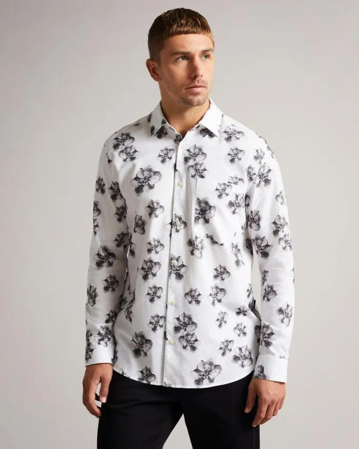 LS Photographic Magnolia Print Shirt White Men Ted Baker Clothing LS Photographic Magnolia Print Shirt White Men Ted Baker Clothing