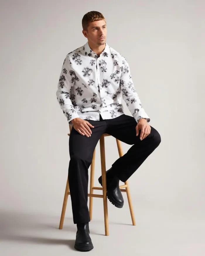 LS Photographic Magnolia Print Shirt White Men Ted Baker Clothing LS Photographic Magnolia Print Shirt White Men Ted Baker Clothing