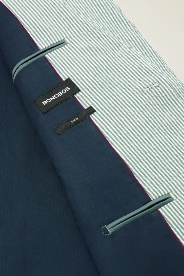 Men Blazers and Sport Coats Bonobos Jetsetter Italian Seersucker Blazer Olive And White Stripe
