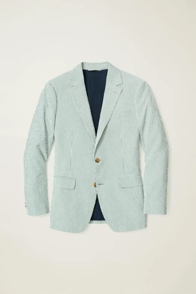 Men Blazers and Sport Coats Bonobos Jetsetter Italian Seersucker Blazer Olive And White Stripe