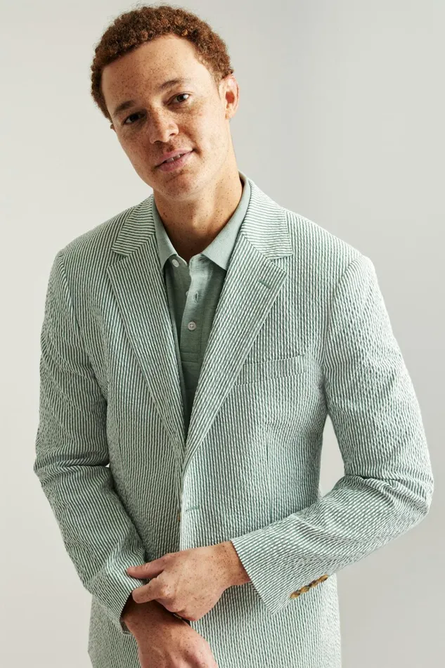 Men Blazers and Sport Coats Bonobos Jetsetter Italian Seersucker Blazer Olive And White Stripe
