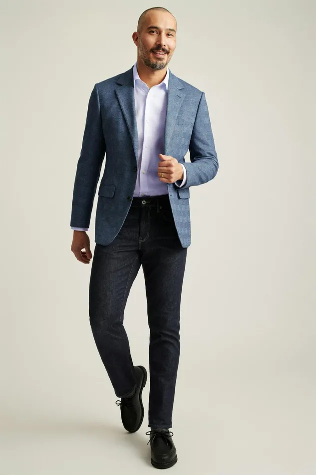 Men Blazers and Sport Coats Bonobos Jetsetter Knit Blazer Mid Blue Glenplaid