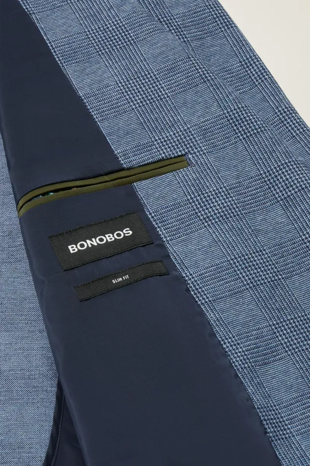 Men Blazers and Sport Coats Bonobos Jetsetter Knit Blazer Mid Blue Glenplaid