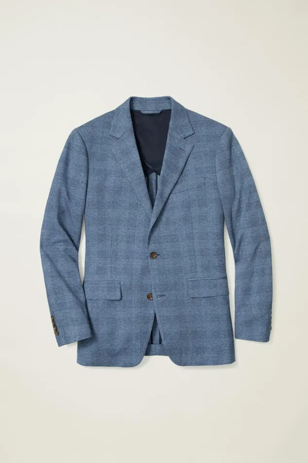 Men Blazers and Sport Coats Bonobos Jetsetter Knit Blazer Mid Blue Glenplaid