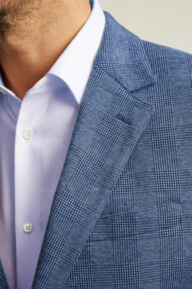 Men Blazers and Sport Coats Bonobos Jetsetter Knit Blazer Mid Blue Glenplaid