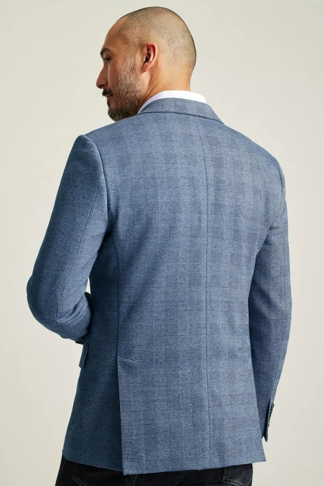 Men Blazers and Sport Coats Bonobos Jetsetter Knit Blazer Mid Blue Glenplaid