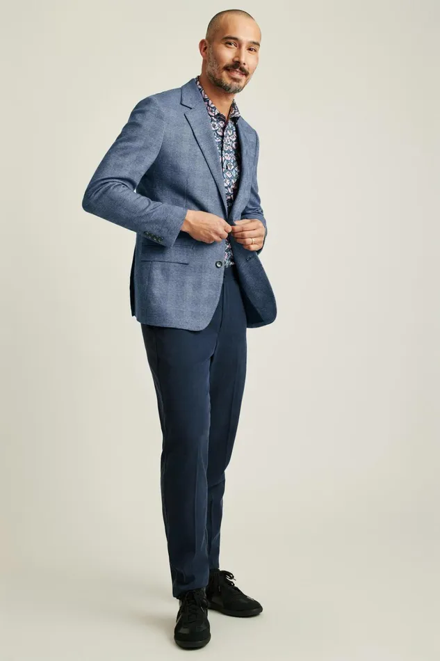 Men Blazers and Sport Coats Bonobos Jetsetter Knit Blazer Mid Blue Glenplaid