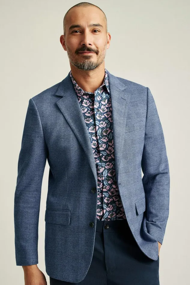 Men Blazers and Sport Coats Bonobos Jetsetter Knit Blazer Mid Blue Glenplaid