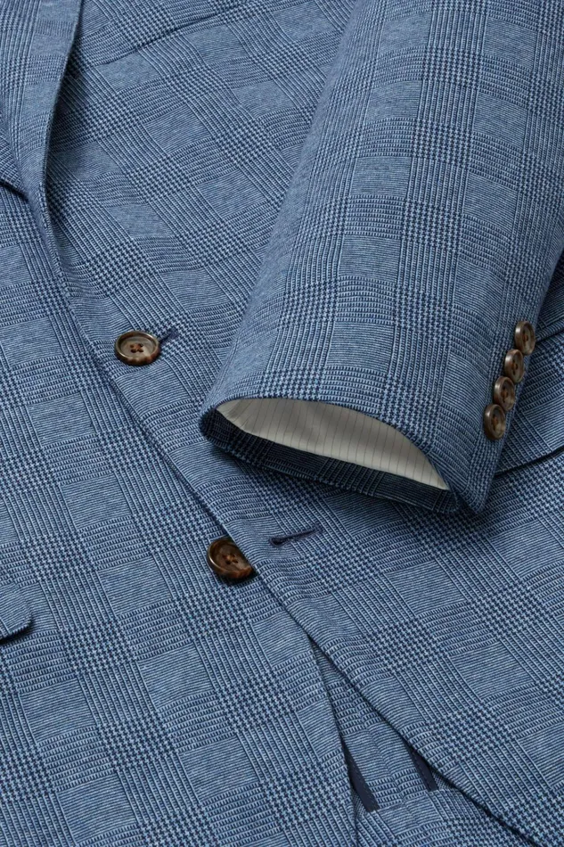 Men Blazers and Sport Coats Bonobos Jetsetter Knit Blazer Mid Blue Glenplaid