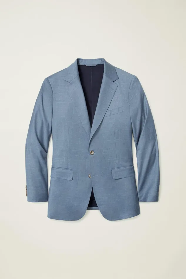 Men Blazers and Sport Coats Bonobos Jetsetter Wool Blazer Blue White Deco Check