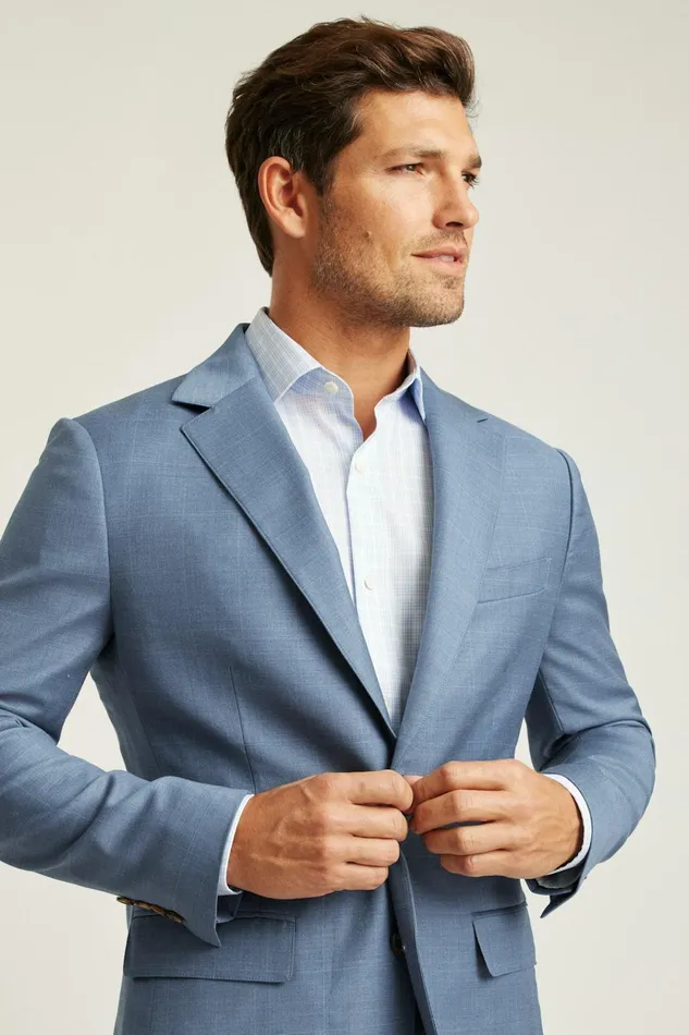 Men Blazers and Sport Coats Bonobos Jetsetter Wool Blazer Blue White Deco Check