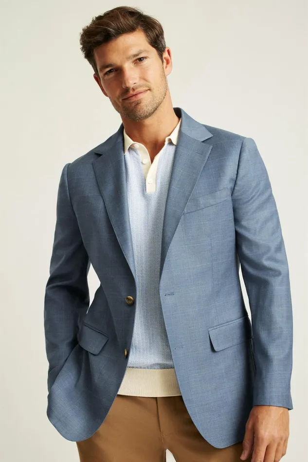 Men Blazers and Sport Coats Bonobos Jetsetter Wool Blazer Blue White Deco Check