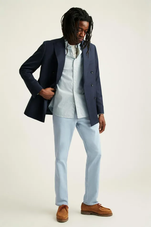 Men Blazers and Sport Coats Bonobos Jetsetter Wool Double Breasted Blazer Light Navy