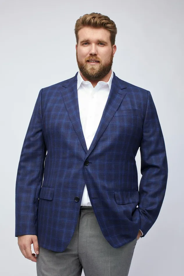 Men Blazers and Sport Coats Bonobos Unconstructed Italian Wool Blazer Extended Sizes Carter Twill Blue Plaid