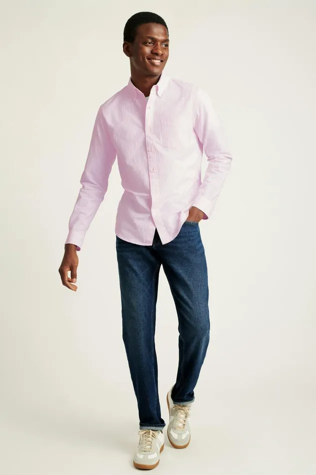 Men Business Casual Shirts Bonobos Everyday Oxford Shirt Pink Classic Stripe