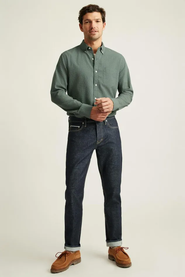 Men Business Casual Shirts Bonobos Everyday Shirt Deep Sage Seersucker