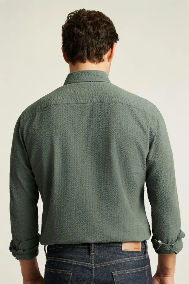 Men Business Casual Shirts Bonobos Everyday Shirt Deep Sage Seersucker