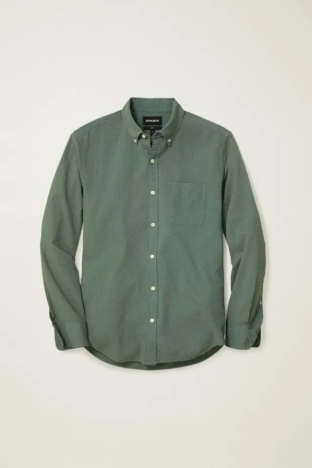 Men Business Casual Shirts Bonobos Everyday Shirt Deep Sage Seersucker