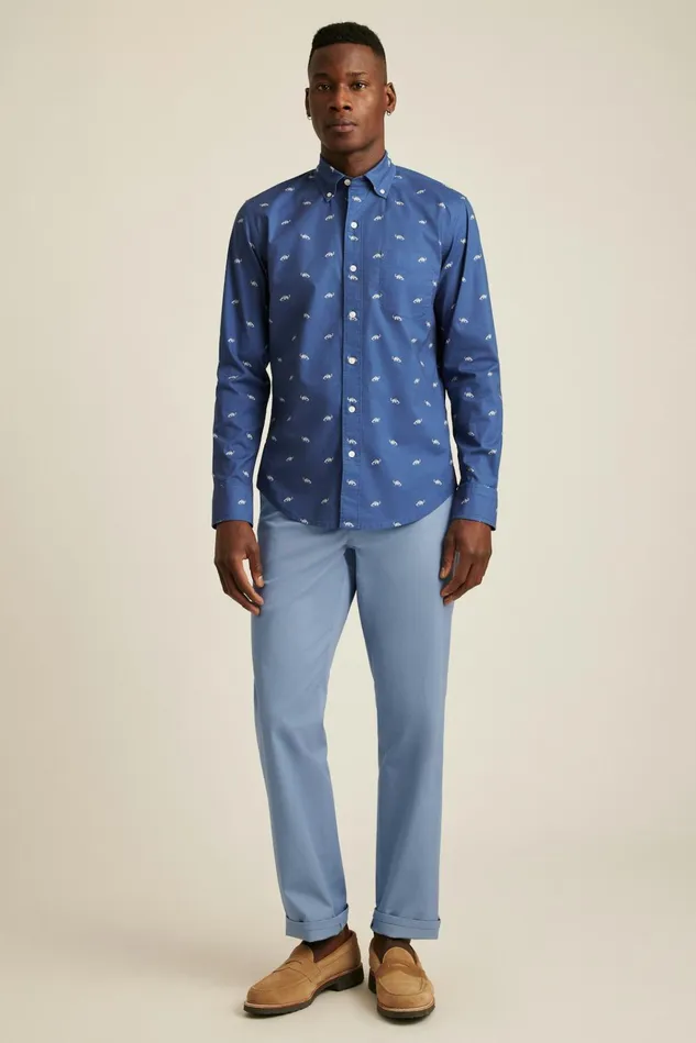 Men Business Casual Shirts Bonobos Everyday Shirt Navy Brontosaurus