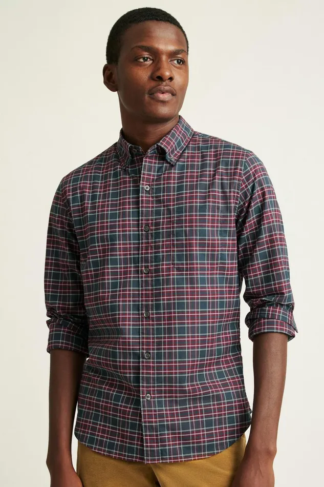 Men Business Casual Shirts Bonobos Everyday Shirt Navy Burgundy Plaid